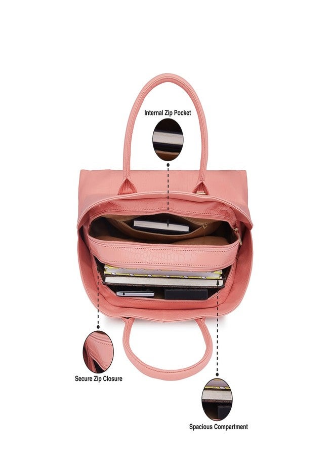 Caprese Zoia Satchel Bag, Medium | Stylish Croco Finish Handbag for Women with Chic Grab Handle, Adjustable & Detachable Sling Strap | Secure Zip Closure | Perfect for Casual & Daily Use (Pink) - Image 5